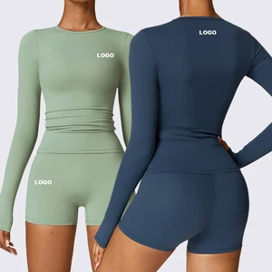 Gym Fitness Sets Long Sleeves Custom Logo High Compression Fitness Workout Active Leggings Set for Women Long Sleeved Yoga Sets