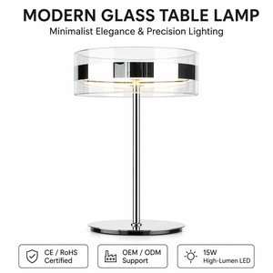 Modern Nordic Clear Glass Table Lamp LED With Warm White Light For Indoor Home Decor-Living Room Bedroom Dinning Table Lighting