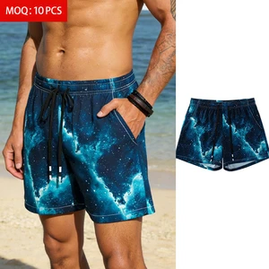 ODM Custom Logo Wholesale Men's Board Shorts Mid Elastic Waist Quick Dry Lightweight 100% Polyester Surf Swim Trunks Breathable