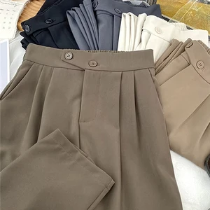 Trendy Korean Loose Fit Formal Pants Women High Waist Breathable Anti-Wrinkle Worsted Fabric Straight Leg Summer