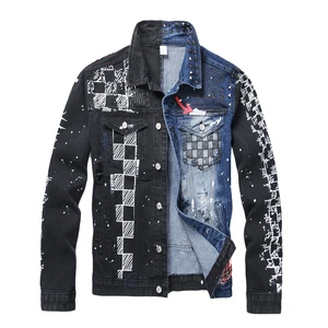 Elegant Distressed Vintage Men's Denim Jacket 100% Cotton 3D Print Design Embroidered Button Coat Streetwear
