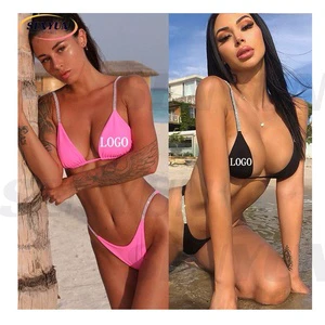 Summer 2024 Custom Logo Swimsuit Plus Size Backless Split Body Triangle Swimwear Mini Micro Bikini Set for Women