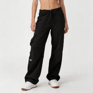 Draped Loose Fit Parachute Pants Drawstring Hem Lightweight Quick Dry Jogger Style Casual Bottoms