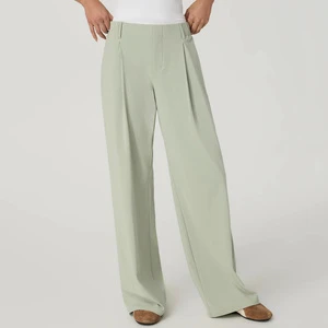 Women's Casual Elastic Waist High Waist Straight Leg Long Trousers 4-Way Stretch Breathable Moisture Wicking Woven Pants Autumn