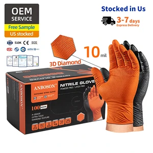 ANBOSON 10mil Orange Heavy Duty Nitrile Gloves Diamond Grip Industrial Grade Disposable Safety Gloves for Mechanic Repair