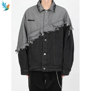 High Quality Vintage Style 100% Cotton Men's Jacket Stone Wash Effect Color Contrast Denim With Patch Cozy Outerwear