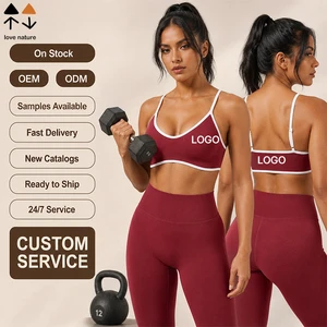 Women's Sports Bra Contrast Trim High Elastic Seamless Supportive Shaping Adjustable Straps for Yoga Gym Workout