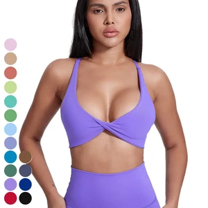 High Quality Women Running Bra Front Twist Cross Back Underwear Training Wear Padded Sport Fitness Workout Gym Sports Bra