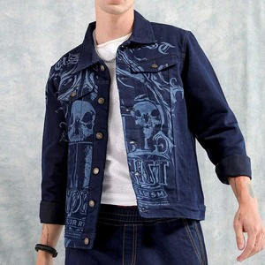 Fashionable Men's High Quality Custom Denim Jacket with Stand Collar Front Logo Waterproof Windproof Breathable Winter Jacket