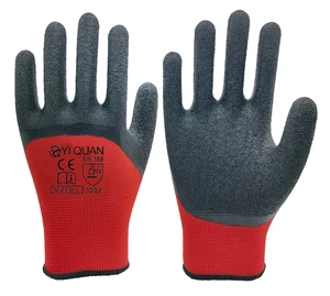 Industrial Machinery Safety Gloves Red And Black Full Palm Textured Latex For Construction Handling Gardening DIY