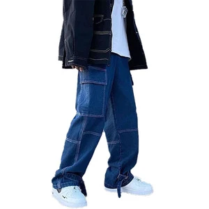 Wholesale Straight Loose Men Jeans Custom Baggy Jeans Men Denim Pants Fashion Causal Contrast Stitching Cargo Jeans
