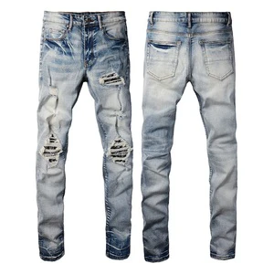 Wholesale Fashion Men Apparel Scratch Hole Plus Size Pants Casual Distressed Streetwear Washed Denim Jeans