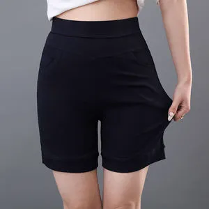 Women's Casual Cargo Shorts High Elastic Waist Cotton Spandex Plus Size Summer Shorts with Multi Pockets