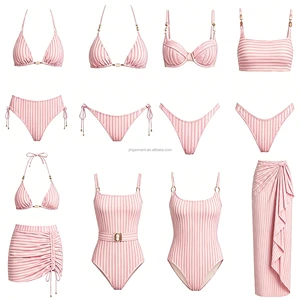 Custom Stripe Triangle Beaded String Bikini Women Two Piece Summer Beach Swimwear Manufacturer Bathing Suits