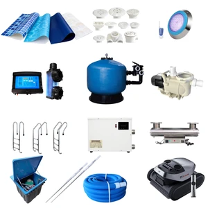 Complete Swimming Pool Equipment Set Chlorinator Cleaner Sand Filter Pump PVC Pool Liner Water Outlet Ladder Lights Residential