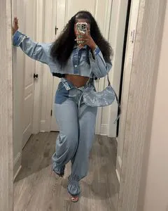 Think 2025 New Fall Women's Vintage Stretch Cotton Loose Denim Long Sleeve Crop Jacket & Cargo Jeans 2-Piece Set