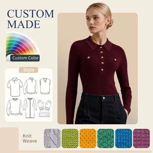 Wholesale Knit T-shirt Sweater Knit Top Polo Full Sleeve Women Sweater Knitwear For Casual Shopping Wear