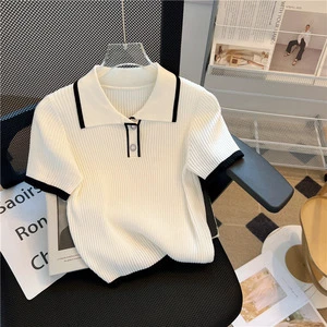 Annshine Wholesale 2025 Summer Fashionable Loose-Fit Ice Silk Short Sleeve Blouse Women's Casual Knitted Top