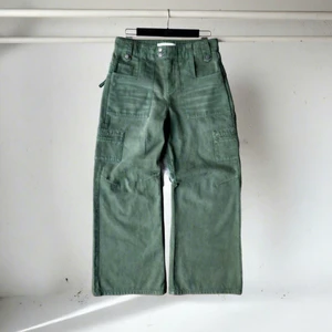 XDL Custom Unisex Green Acid Wash Vintage Loose Fit Wide Leg Denim Pants Cotton Oversized Blank Baggy Cargo Jeans Men'S Trousers