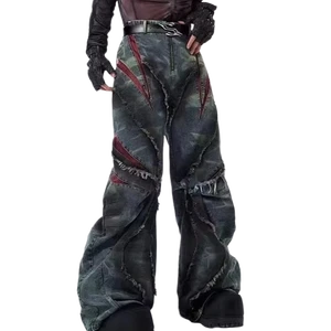 Wholesale Men's Deconstructed Wide Leg Pants Slashed Raw Edge Trousers OEM ODM Factory Price Baggy Grunge Streetwear Bottoms