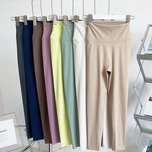 New High Waist Solid Seamless Contrast Stitch Full Length Yoga Leggings Women Compression Tummy Control Gym Fitness Elastic 75%