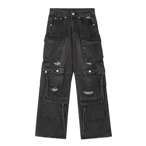 Plus Size Big Pocket Jeans Most Trending Low Moq Cargo Denim Baggy Jeans for Men