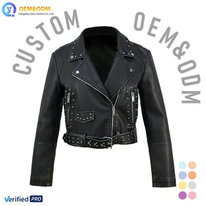 2026 Q&D OEM Custom Color Basic PU Sliver Rivets Zipper Vintage Outwear Spring Puffer Women's Coat Jacket