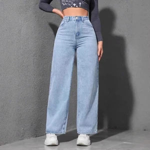 Women's Loose Straight Denim Jeans for Spring Summer Breathable Vintage Washed Mid Waist Casual Style Versatile Washable Solid