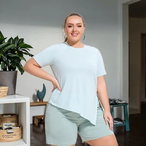 Yoga Top Polyester Breathable Lightweight Eco-Friendly Short Sleeves Quick Drying Spring Coat Training Loose Plus Size Yoga Top