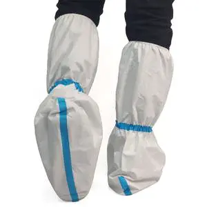Waterproof Disposable Medical 52gsm Microporous Shoe Cover / Boot Covers Ppe Safety Boots with Blue Seam Tape