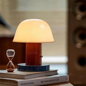 Danish Designer Mushroom Table Lamp Light Luxury Rechargeable Nordic Wireless Touch Retro Bedroom Bedside Lamp White Shade