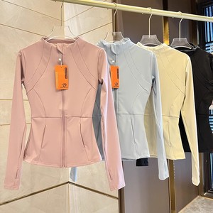 Yoga Top Stand-up Collar Casual Slim-fit Long-sleeve Spandex/Polyester Solid Quick-dry Professional Running Pilates Training
