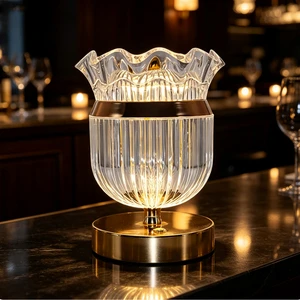 Crystal Table Lamp Touch Control 3 Color Dimmable Brightness Adjustable Gold Ribbed Glass Bedside Lamp for Home Decor