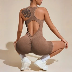 Women's Sports Jumpsuit One-piece Waist Control Hip Lift Yoga Seamless Full Length Sand Washed High Elasticity Tummy Control