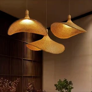 Design Models Straw Hat Living Room Dining Room Bamboo Pendant Lamp Best Seller Clothing Shop Tea Room Bamboo E27 Pendant Light