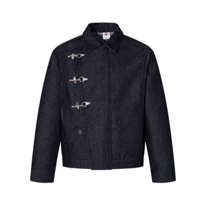 Men's Short Denim Jacket Spring Autumn Slanted Placket Airplane Button Design Sense Personalized Loose Streetwear Fashion
