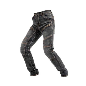 Men's 100% Cotton Denim Biker Jeans New Style Long Pants with Button Decoration Straight Cut Plus Size Distressed Dark Washed