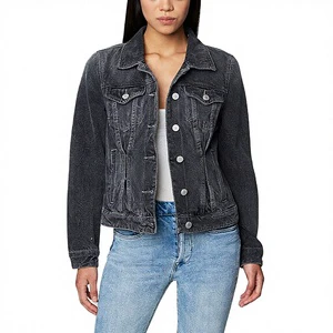 Women's Fitted Denim Jacket Stretch Black Jean Jackets Fashionable Design Top Quality Material Customize Logo