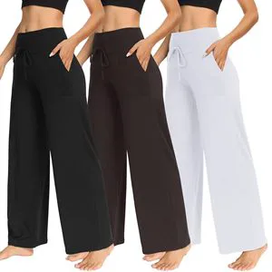 Soft Black Pajama Pants for Women Wide Leg Pants Comfy Casual Lounge Yoga Pants With Pockets Drawstring Pj Bottoms Loungewear