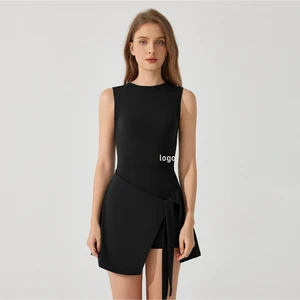 Yoga Bodysuit Tennis Skirt Sports Jumpsuit Shorts Tight Fitting Fitness Bodysuit Cross Tie Straps Dance Wholesale Custom Logo