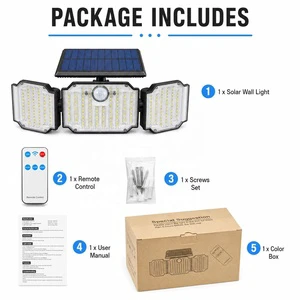 Outdoor Solar Security Wall Lamp 3 Adjustable Heads Remote Control 2400mAh 300LM Sensor Light