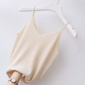 Plus Size Camisole Top Women Inner Wear Base Layer V Neck Ice Silk Sexy Cropped Ribbed Knitted Versatile Casual Top