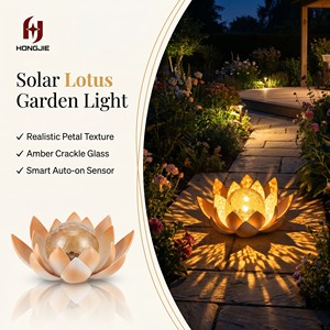 Solar Lotus Light Outdoor Waterproof Amber Crackle Glass Globe Decorative Landscape Lights For Garden Pathway