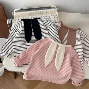 Long-sleeved Baby Tops Spring/Summer New Style Boys And Girls' Baby Rabbit Ears Striped T-shirt Cotton Pullover Baby Clothes