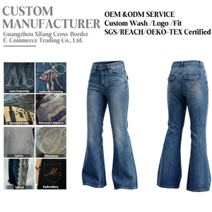 Customized Women's High Waist Boot Cut Enzyme Wash Denim Jeans Embroidered Casual Simple Summer Autumn Spring