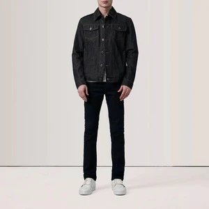 Men's Black Raw Selvedge Denim Jacket Yellow Contrast Stitching Button Up Trucker Style Jean Jacket OEM Wholesale