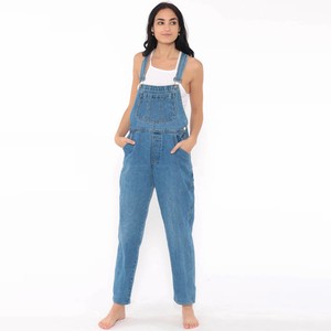 Women's Vintage Relaxed Fit Denim Work Overalls Classic Blue Jeans Bib Straight Pants With Wide Leg Fashionable Summer Jumpsuit