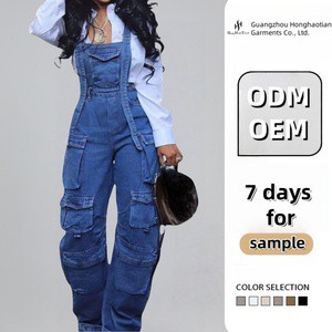 Custom High Quality Fashion Cargo Denim Jumpsuits Women Wide Leg Overalls Loose Strap Jean Jumpsuit Women
