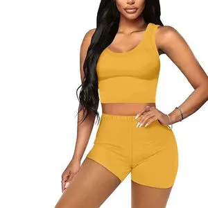 Wholesale Women's Solid Sports Bra Shorts Two Piece Set Lightweight Seamless High Quality Spandex/Cotton Anti-Pilling Skinny Fit