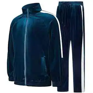 New Custom Logo Casual Regular Size Sweat Suit Breathable 2 Piece Set With Elastic Waist Pants Stand Collar Velvet Track Suit